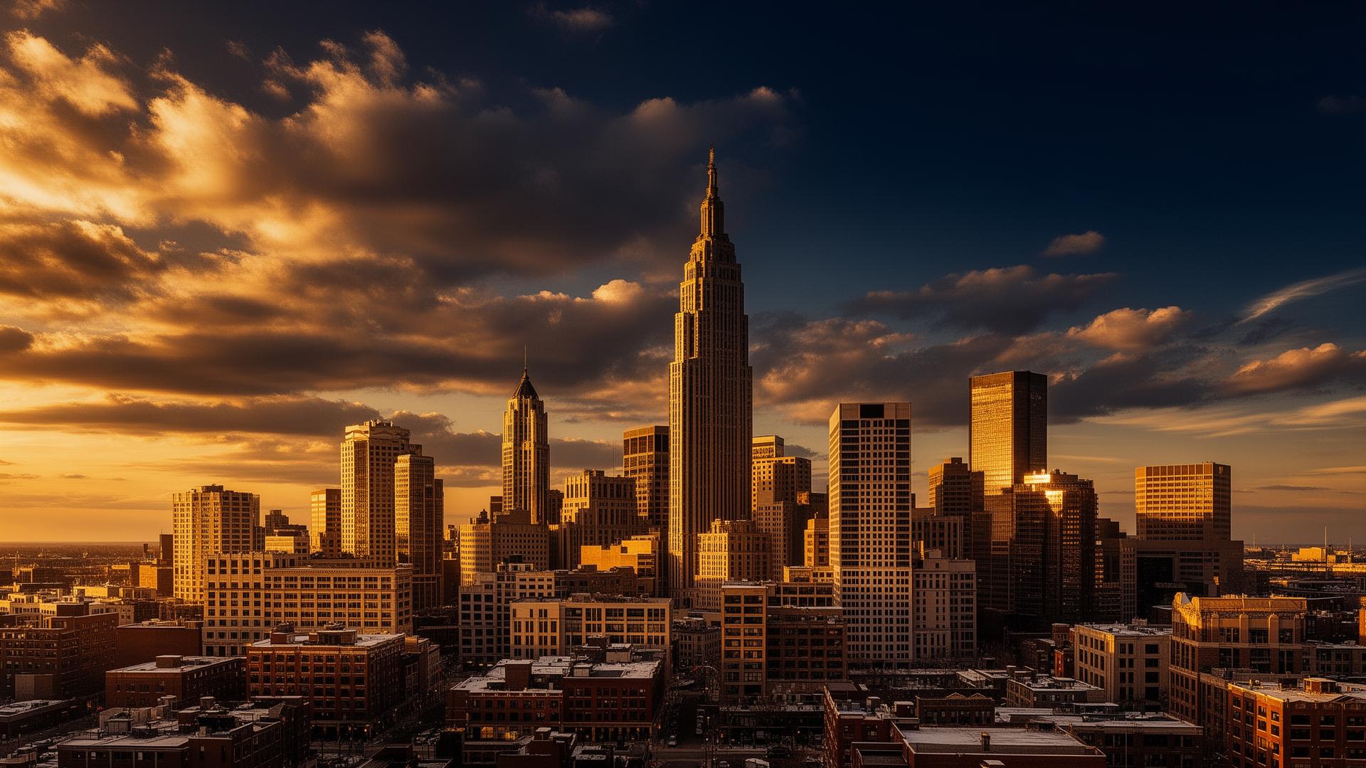 Detroit skyline at golden hour